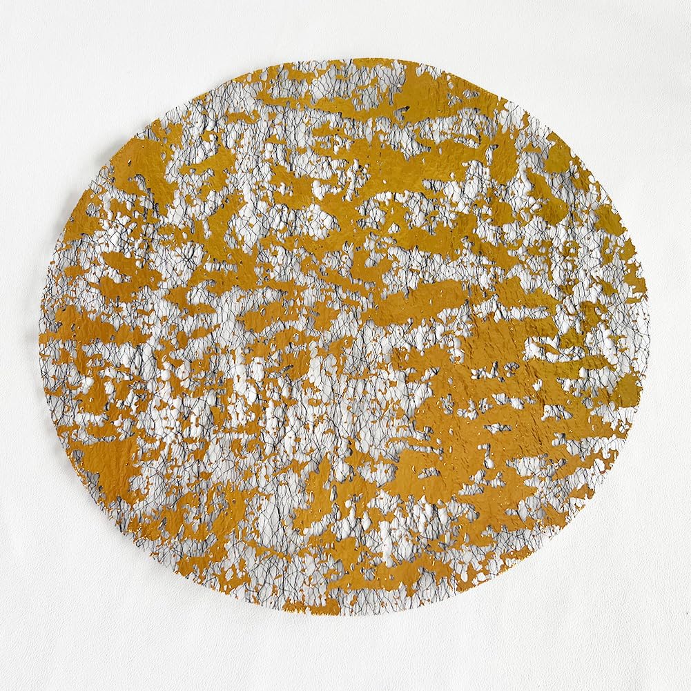 Gold Disposable Placemats 13 Inch Metallic Foil Round Gold Doiliesof 50 Set Charge Place Mats Pressed for Home Decoration Dining Table Wedding Birthday Party