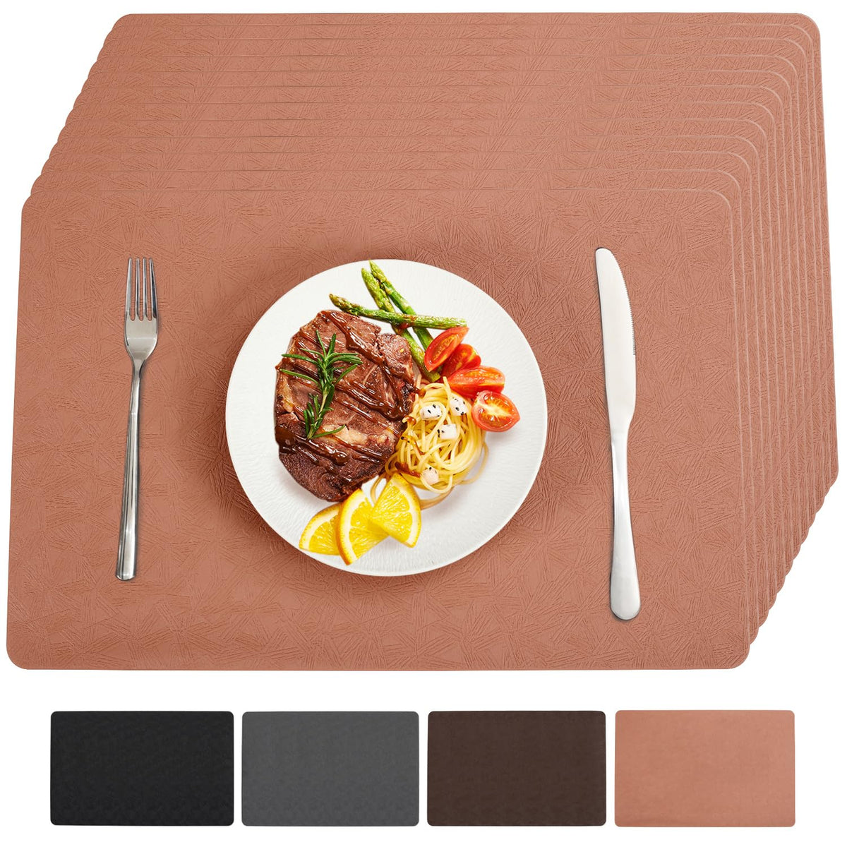 Vinyl Plastic Placemats Set of 6 Waterproof Wipeable Table Mats