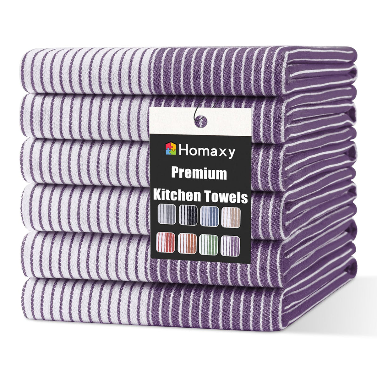 Homaxy Premium 100% Cotton Kitchen Towels 18"x28", 6 Pack, Khaki
