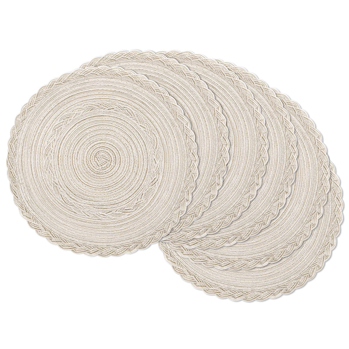 SHACOS Round Braided Placemats Set of 4 Washable Place Mats for Dining Tables 15 inch Non Slip Kitchen Table Mats (Beige, 4)