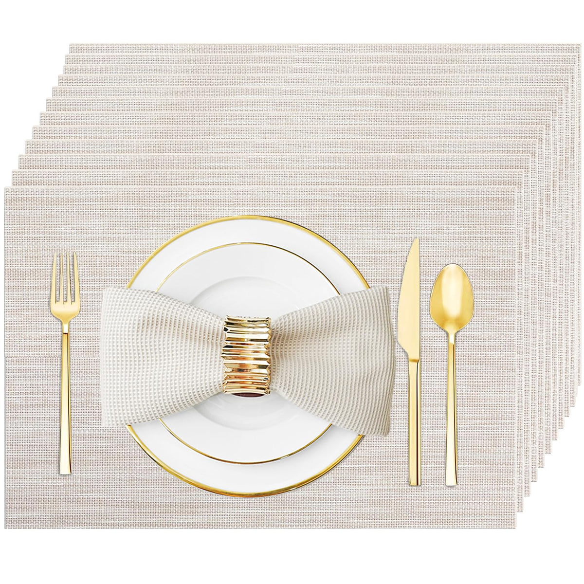 Silver Grey Vinyl Placemats Set of 6, Heat Resistant Table Placemats