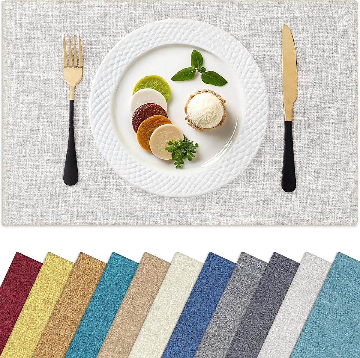 Homaxy Cloths Placemats for Dining Table Set of 6, 13" x 19", Flaxen