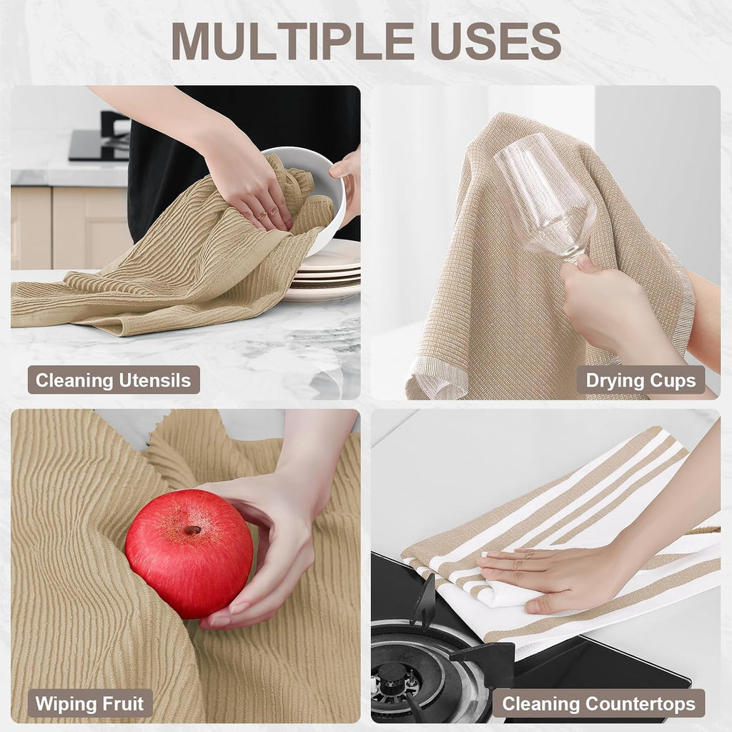 Homaxy Cotton 380 GSM Premium Kitchen Towels, 18"x 28", 6 Pack, Khaki