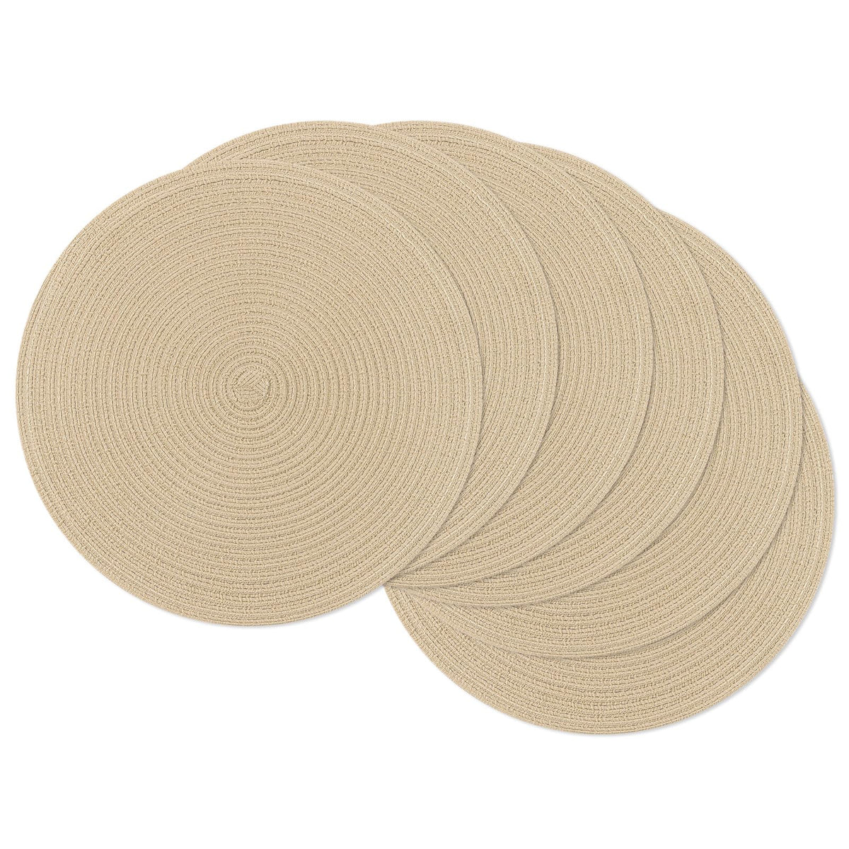 SHACOS Round Braided Placemats Set of 4 Washable Place Mats for Dining Tables 15 inch Non Slip Kitchen Table Mats (Beige, 4)