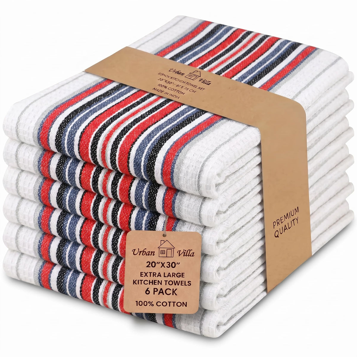 Urban Villa Kitchen Towels Cotton Dish Towels 12”x12” (Set of 8) Grey White