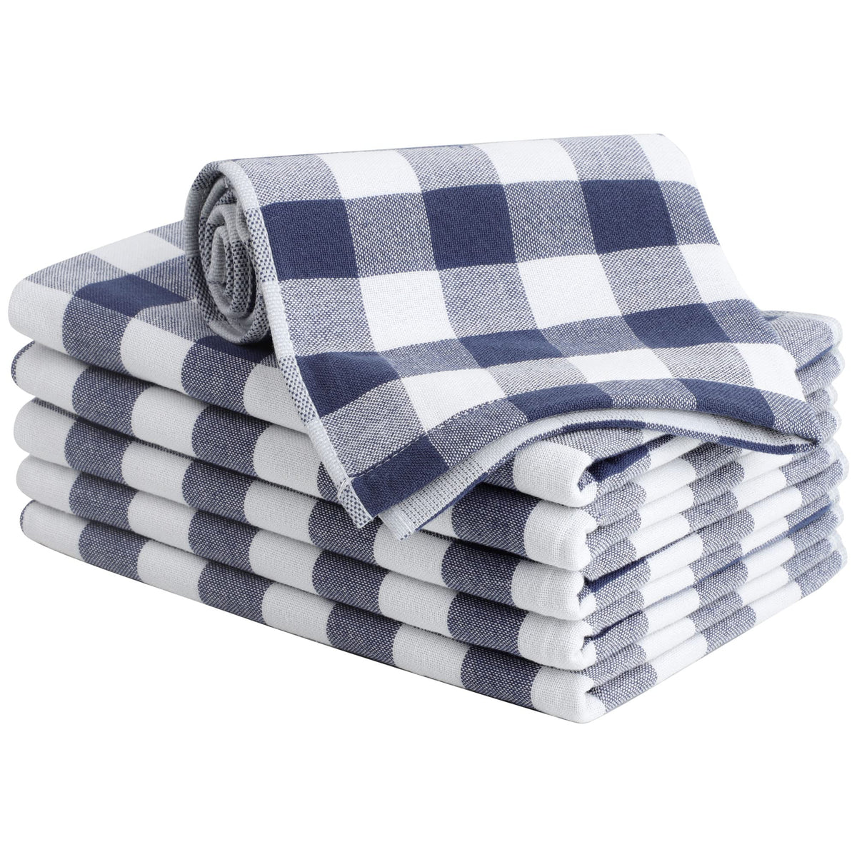 PiccoCasa 100% Cotton Drying Dish Towels Set of 6, Plaid 13x29 Green White
