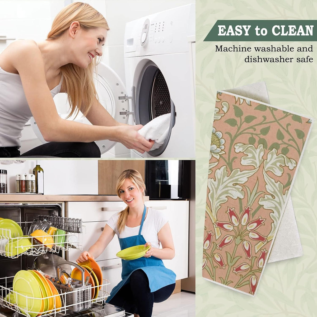 Whaline Vintage Floral Swedish Kitchen Dishcloth Dish Towel, 6 Pcs