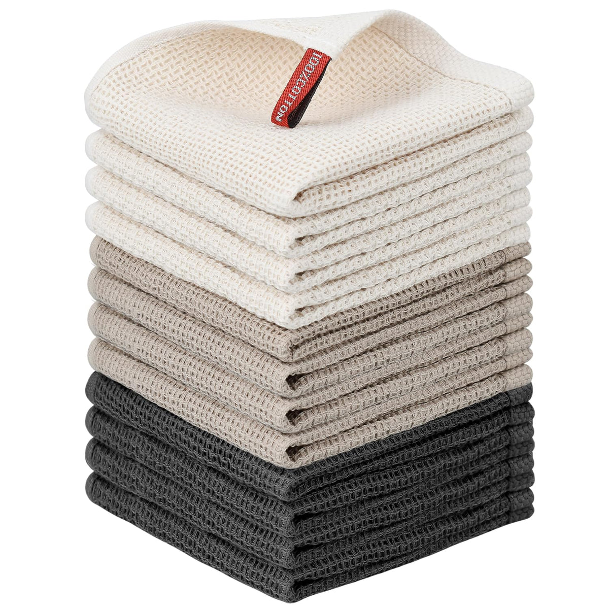 Nialnant 6 Pack Kitchen Towels and Dishcloths Sets,100% Cotton Soft Absorbent Quick Drying Dish Towels for Kitchen,Washing Dishes,12x12 Inches, Multi Color