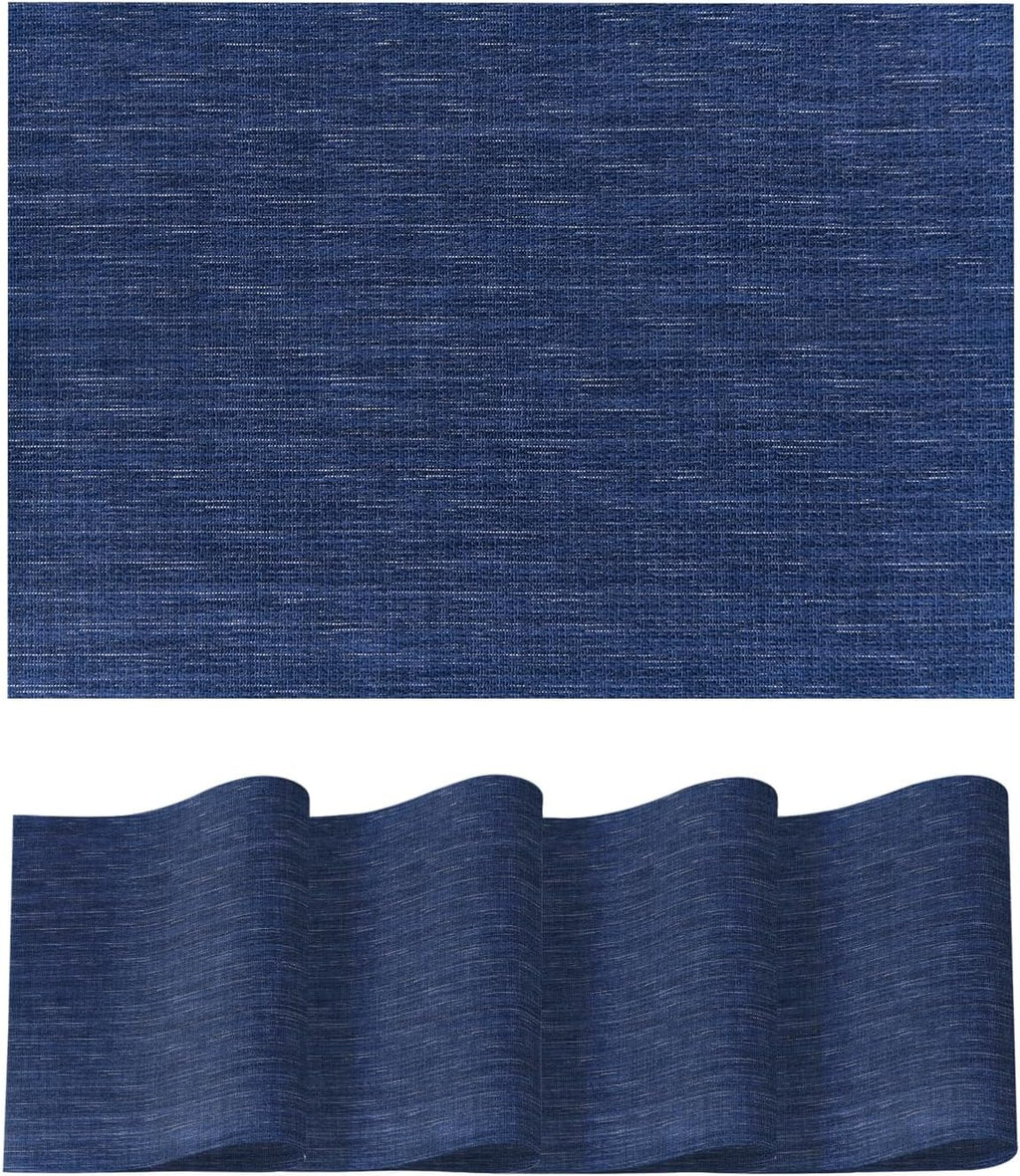 Artoid Mode Navy Blue Vinyl Placemats Set of 4, Washable Heat Resistant Non-Slip Woven Plastic PVC Place Mats for Farmhouse Holiday Party Kitchen Dining Decor