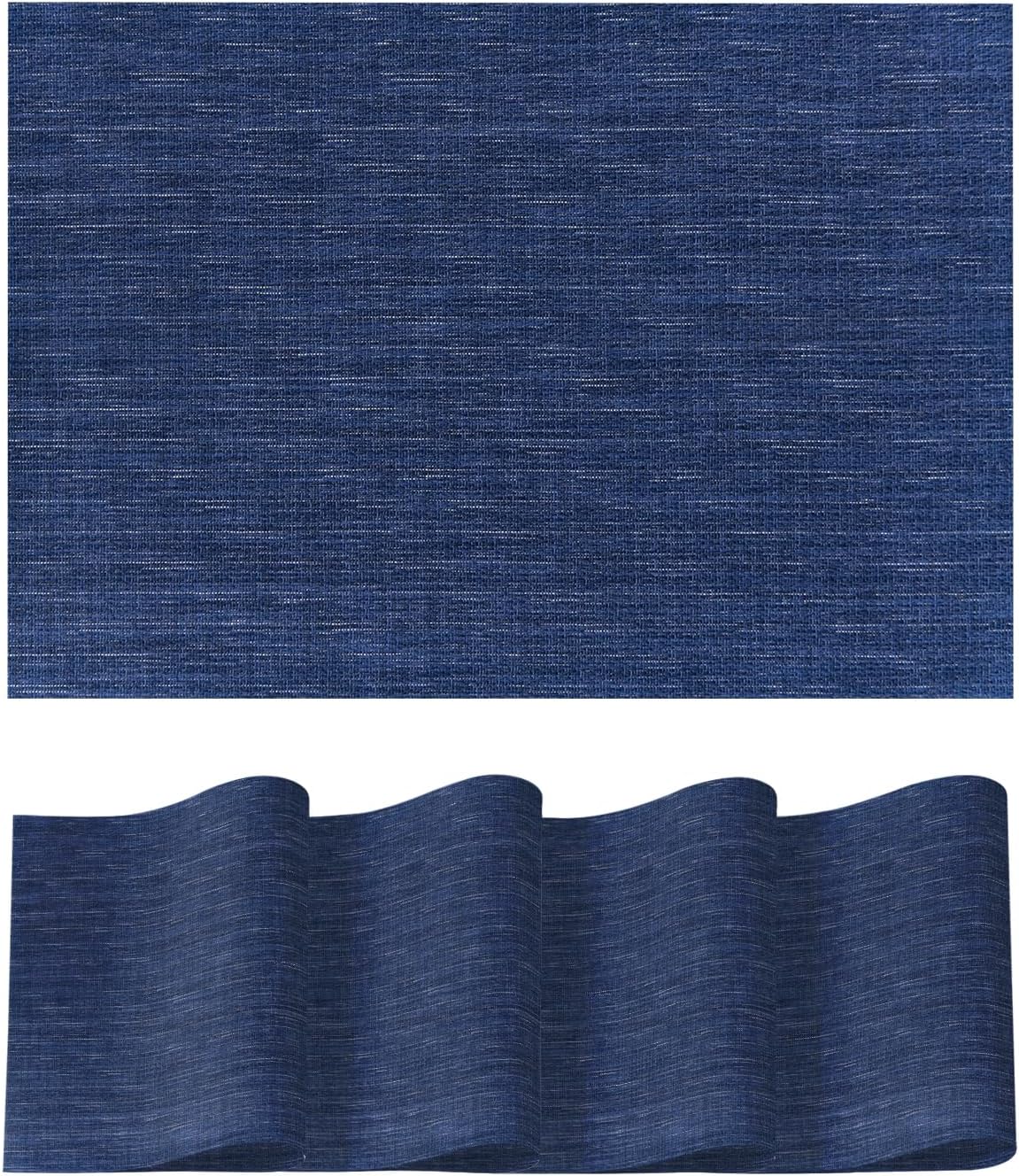 Artoid Mode Navy Blue Vinyl Placemats Set of 4, Washable Heat Resistant Non-Slip Woven Plastic PVC Place Mats for Farmhouse Holiday Party Kitchen Dining Decor