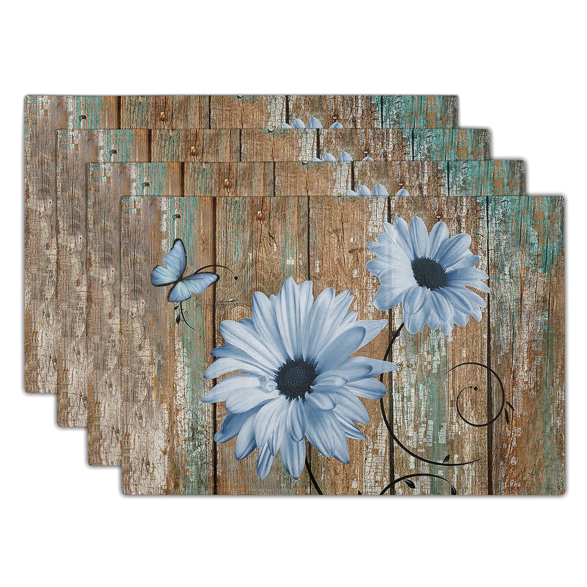 Giwawa Boho Ethnic Placemats Set of 4 Vintage Orange Brown Retro Flower Decorative Linen Table Place Mats 12"x18" Rustic Country Style Floral Place Mats Heat Resistance for Kitchen Dining Farmhouse