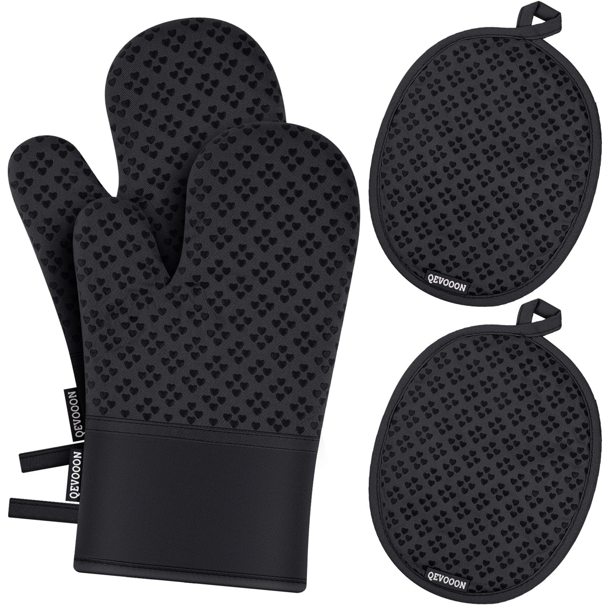 Oven Mitts and Pot Holders 4 Sets, Heat Resistant 500 ℉ Oven Mitt and Pot Holder,Oven Glove&Potholders with Non-Slip Silicone Surface,Kitchen Essentials for Cooking/Baking/BBQ-Red