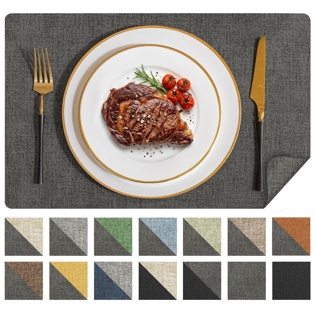 Romanstile Placemats Set of 6, Reversible Faux Leather Wipeable Table Mats