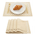 Artoid Mode Farmhouse Placemats Set of 6, Linen Textured Lattice Cutwork Fall Place Mats for Kitchen Dining Table Decor and Outdoor Party, 12 x 18 Inchs, Light Brown