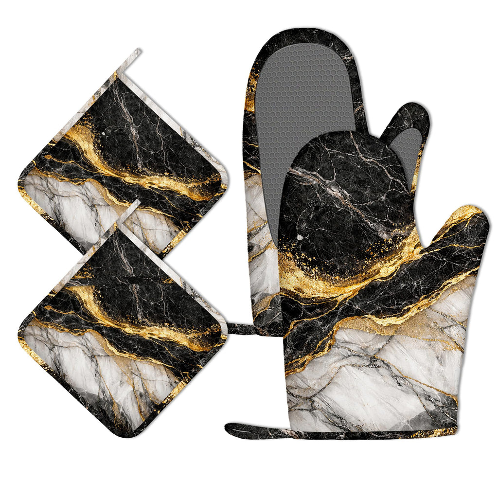 Funny Baker Black Cat Oven Mitts and Pot Holders Sets of 4 PCS, I’M Baked Too Oven Gloves Potholder for Kitchen Cooking Baking BBQ Heat Resistant