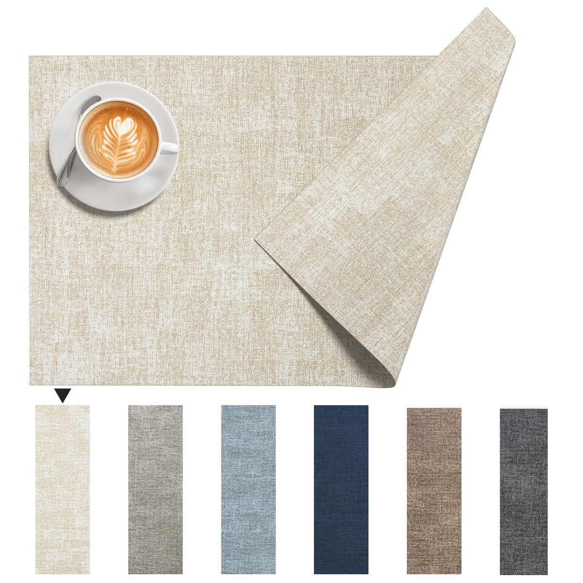 DOLOPL Placemats Set of 6, Reversible Faux Leather Place Mats, Dusty Blue