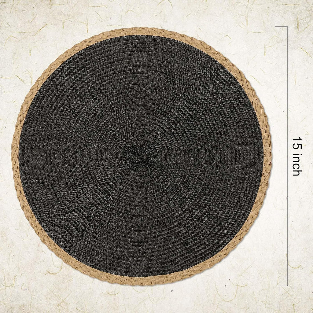 Round Placemats Set of 4, Woven Table Mats, Thin Edge, Black