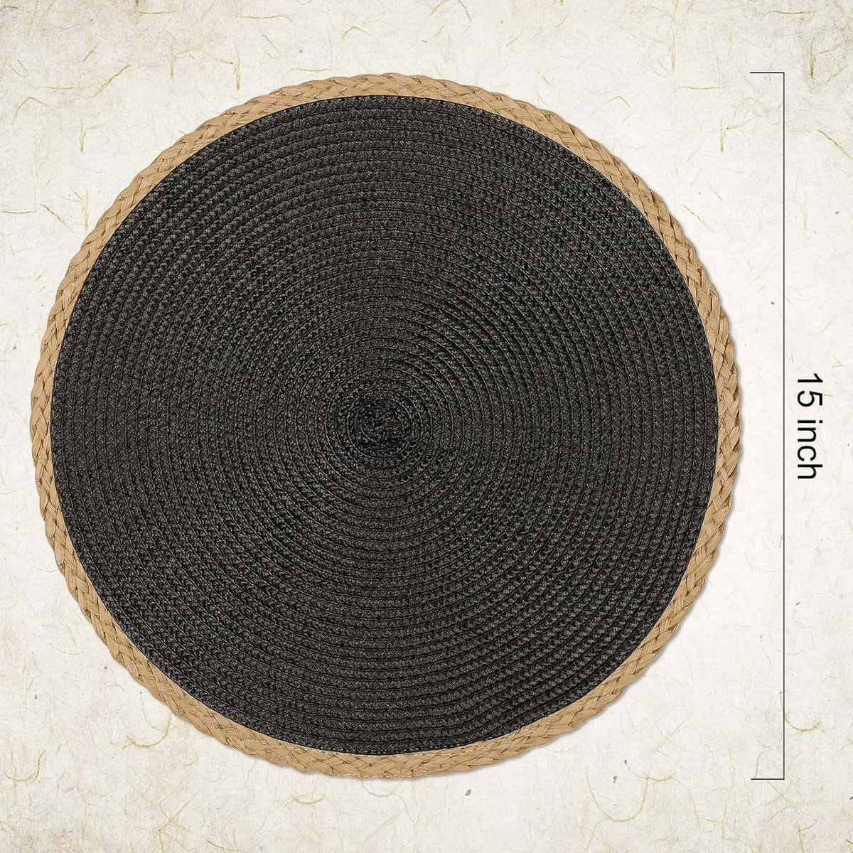 Round Placemats Set of 4, Woven Table Mats, Thin Edge, Black