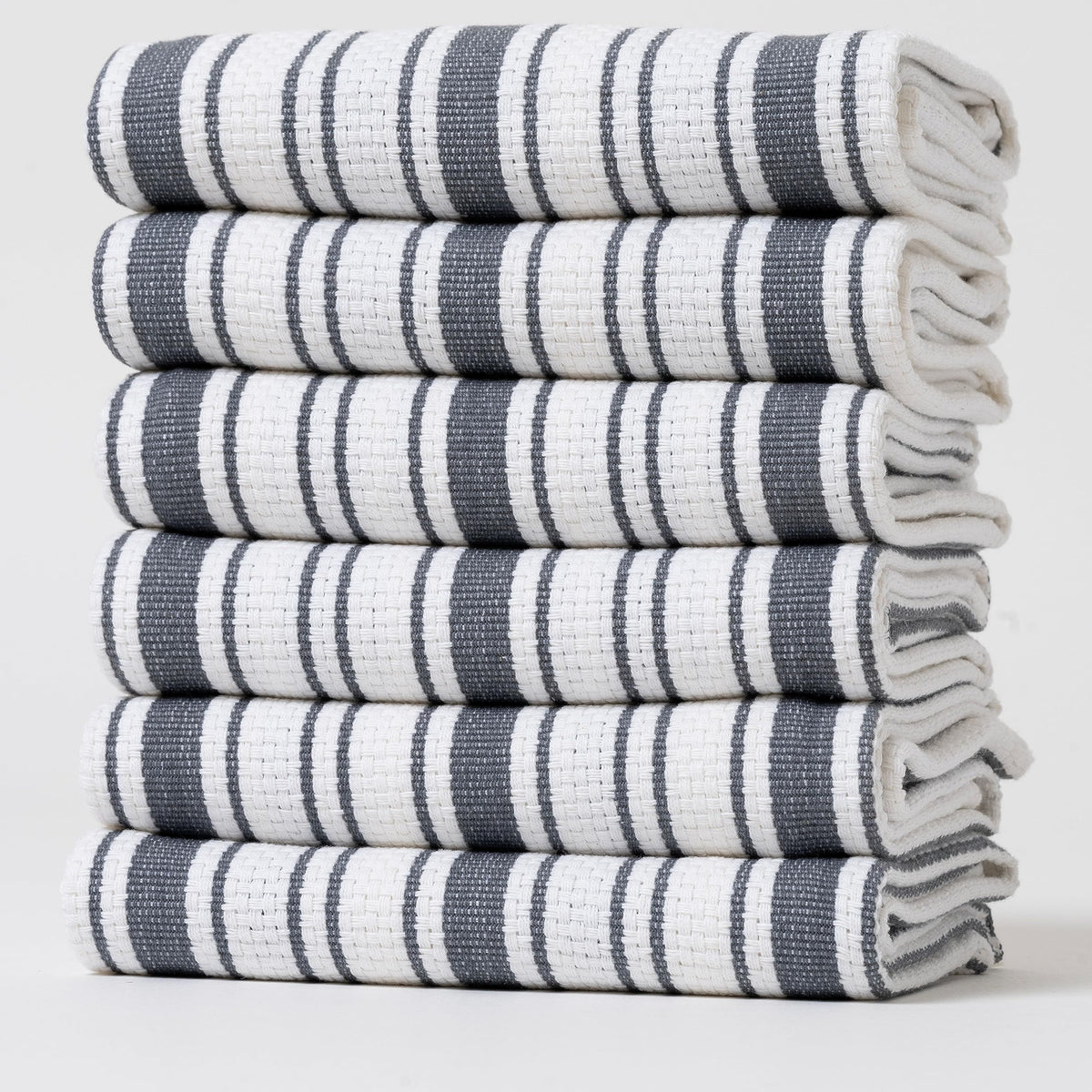 Kitchen Towels Set – Pack of 6 (20’’ x 30’’) Extra Large Premium Cotton Dish Towels for Kitchen – Chain Stripe Towels – Absorbent – 100% Cotton – with Hanging Loop – Beige