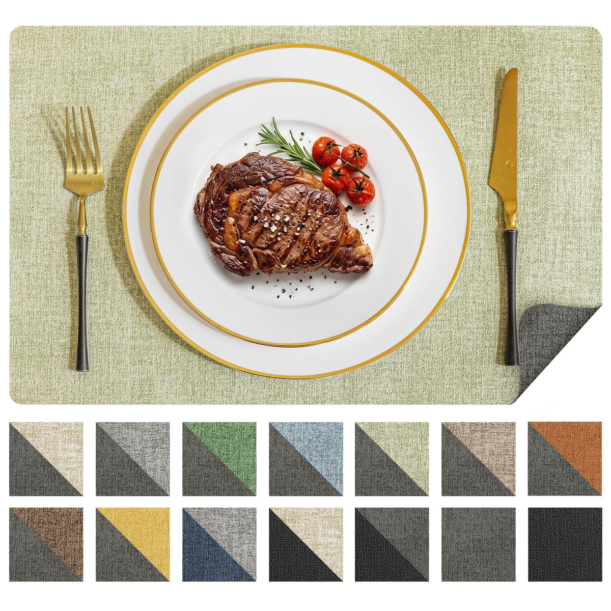 Romanstile Placemats Set of 6, Reversible Faux Leather Wipeable Table Mats