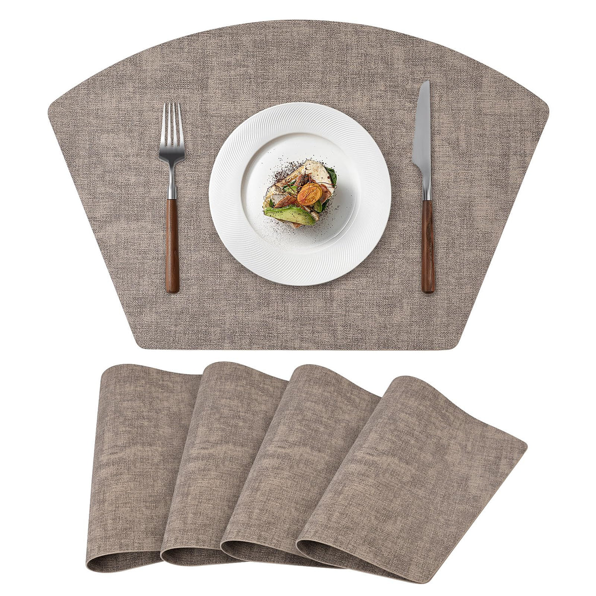 Round Table Placemats Set of 4, Faux Leather Wedge Shape Place Mats Heat Resistant Wipeable Washable Table Mats for Dining Outdoor Indoor, Green