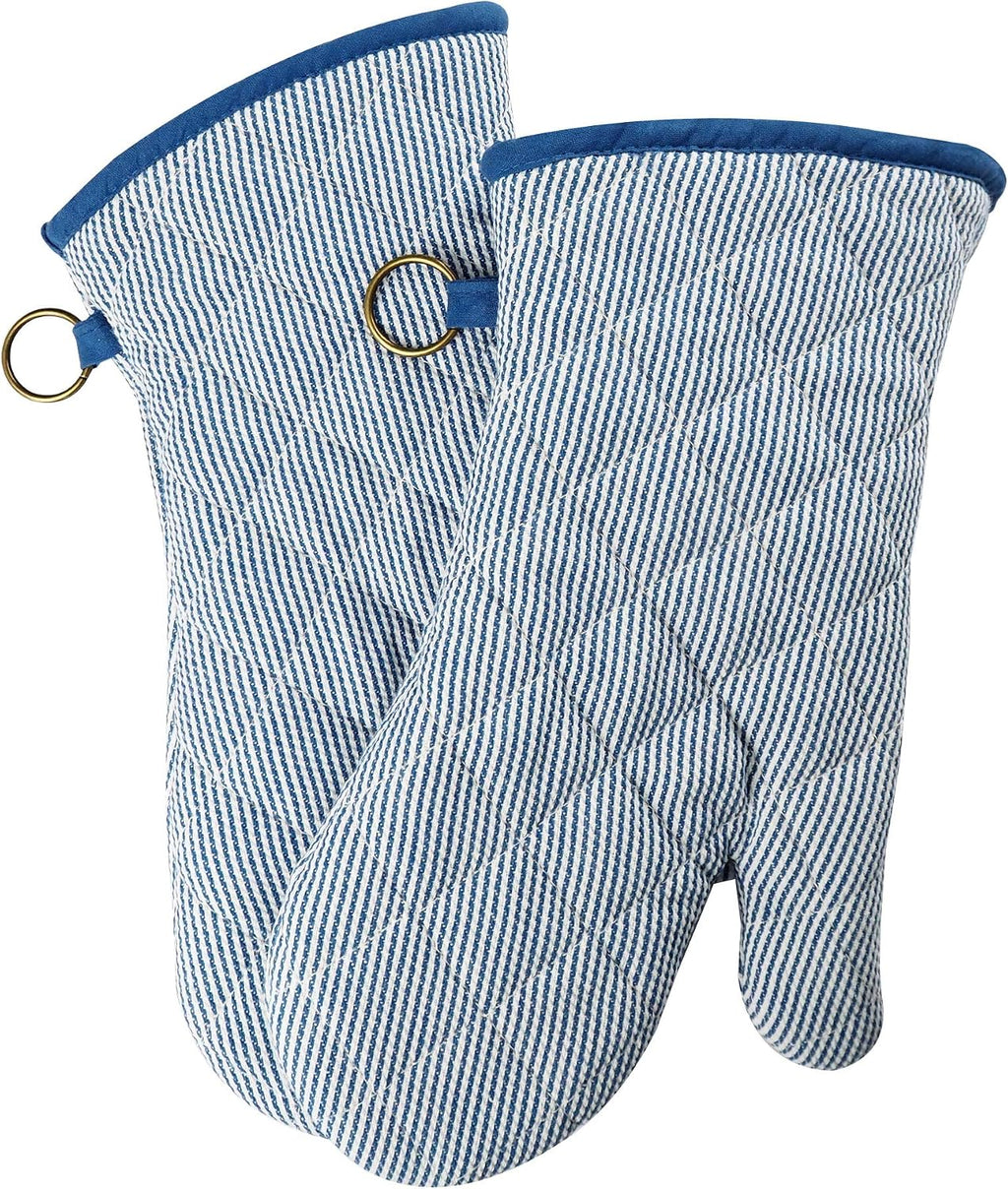 Yarn Dyed Oven Mitts 1 Pair， 100% Cotton Heat Resistant 470 Degree