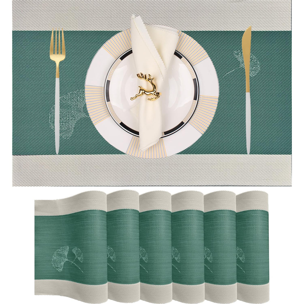 PIGCHCY Placemats,Washable Vinyl Woven Table Mats,Elegant Durable Placemats for Dining Table Set of 4 (18 x 12 inches, Navy Blue)