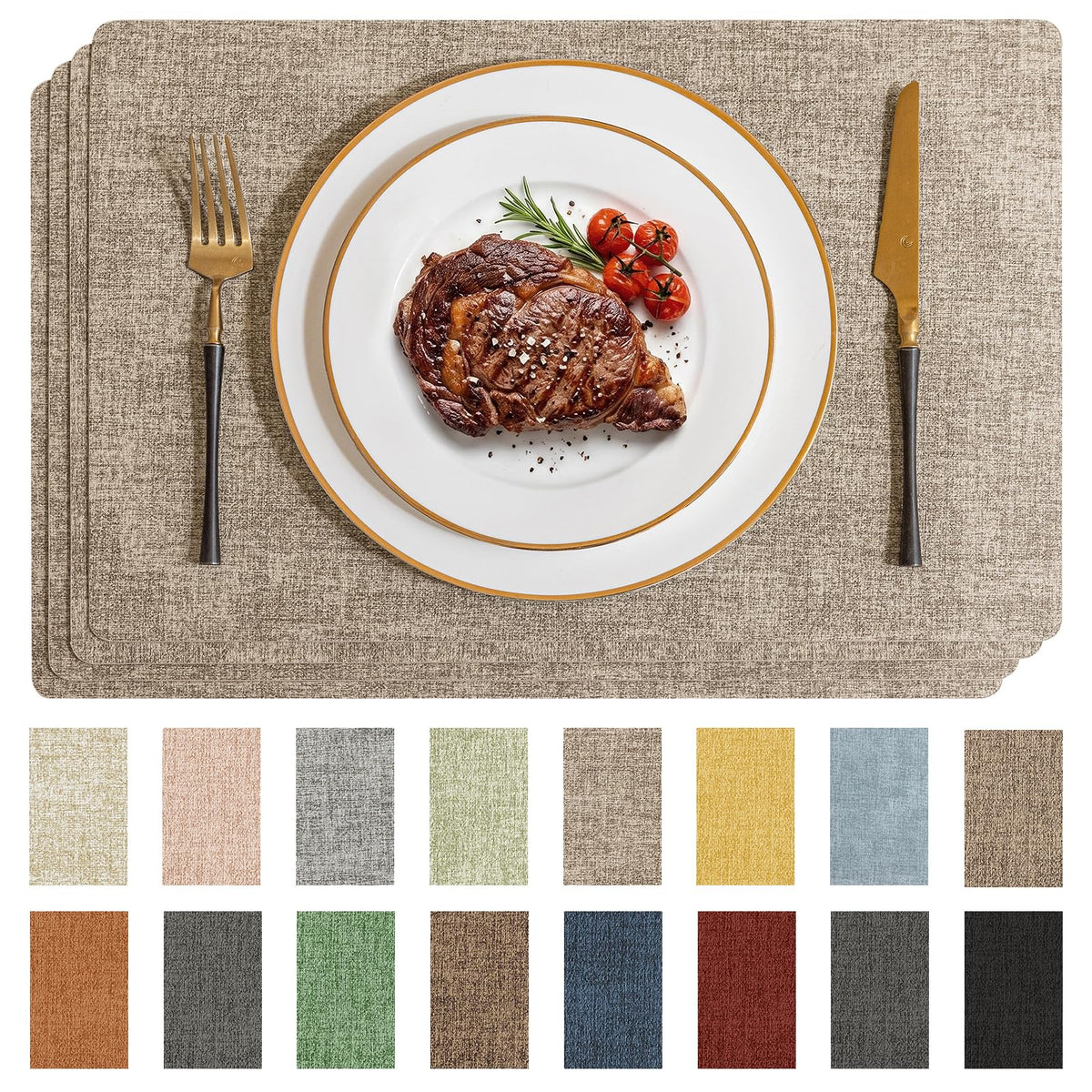 Romanstile Faux Leather Vinyl Placemats Set of 6, Beige