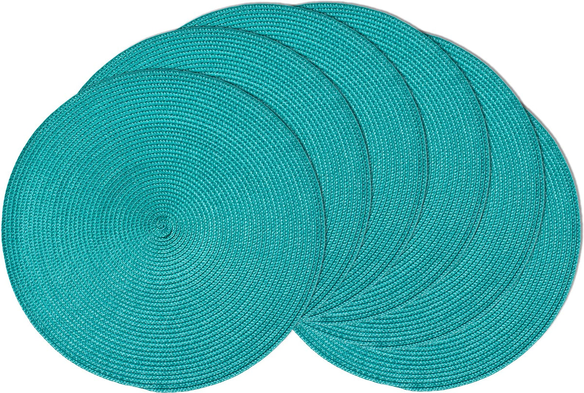 AHHFSMEI Round Placemats Set of 6 Heat Resistant Washable Non-Slip Woven Braided Table Mats for Dining Table Kitchen & Home Decor (Black)
