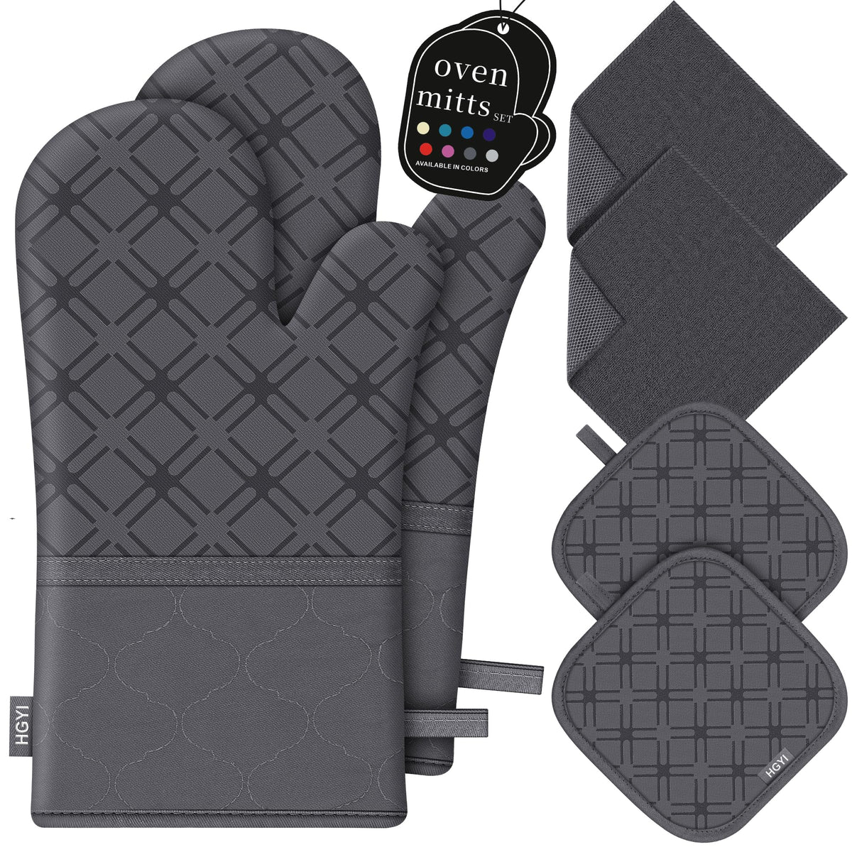 Oven Mitts and Pot Holders Set with Dishcloths, 500 Degree Heat Resistant Oven Gloves and Hot Pads, Premium Soft Cotton Kitchen Mittens and Dish Cloth Sets-Pink