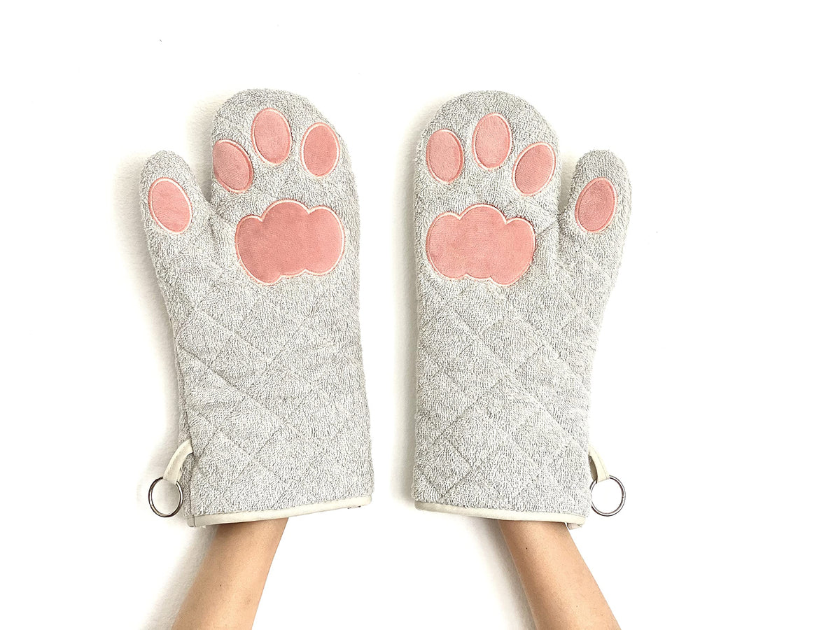 Cricket & Junebug Oven Mitts Cat Paws - White and Pink