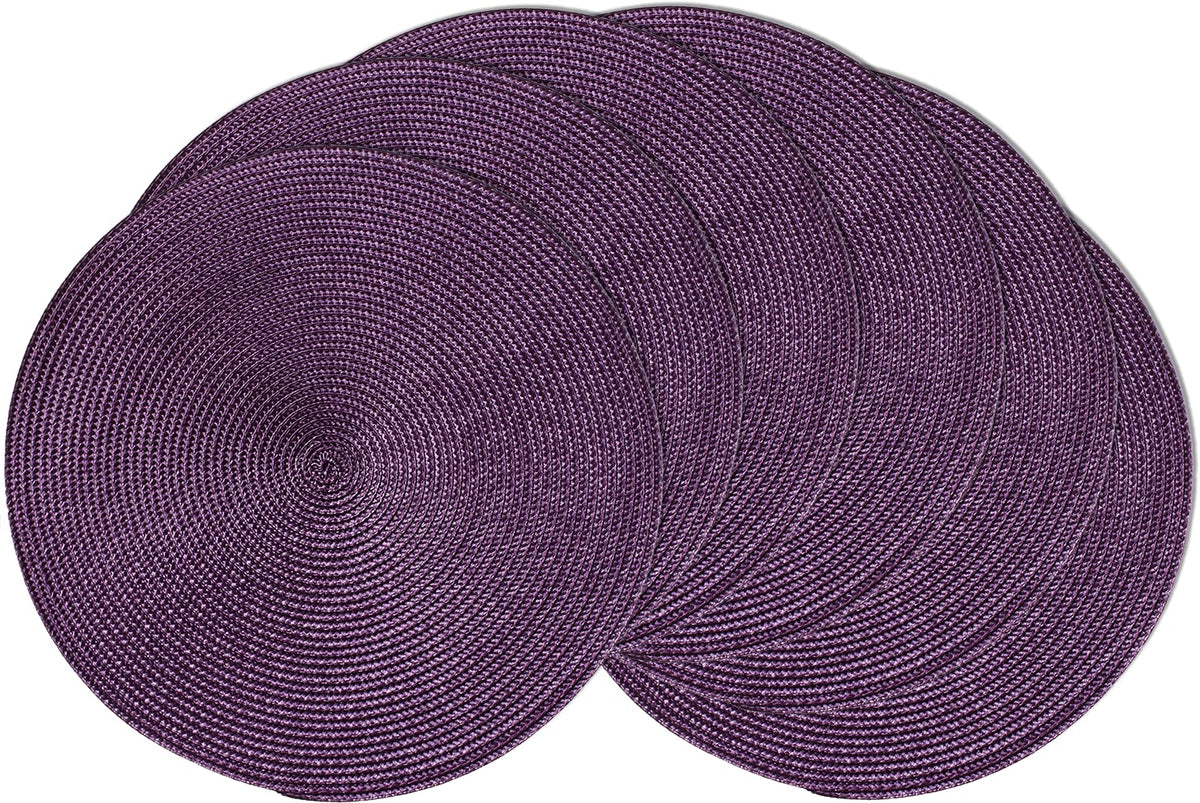 AHHFSMEI Round Placemats Set of 6 Heat Resistant Washable Non-Slip Woven Braided Table Mats for Dining Table Kitchen & Home Decor (Black)