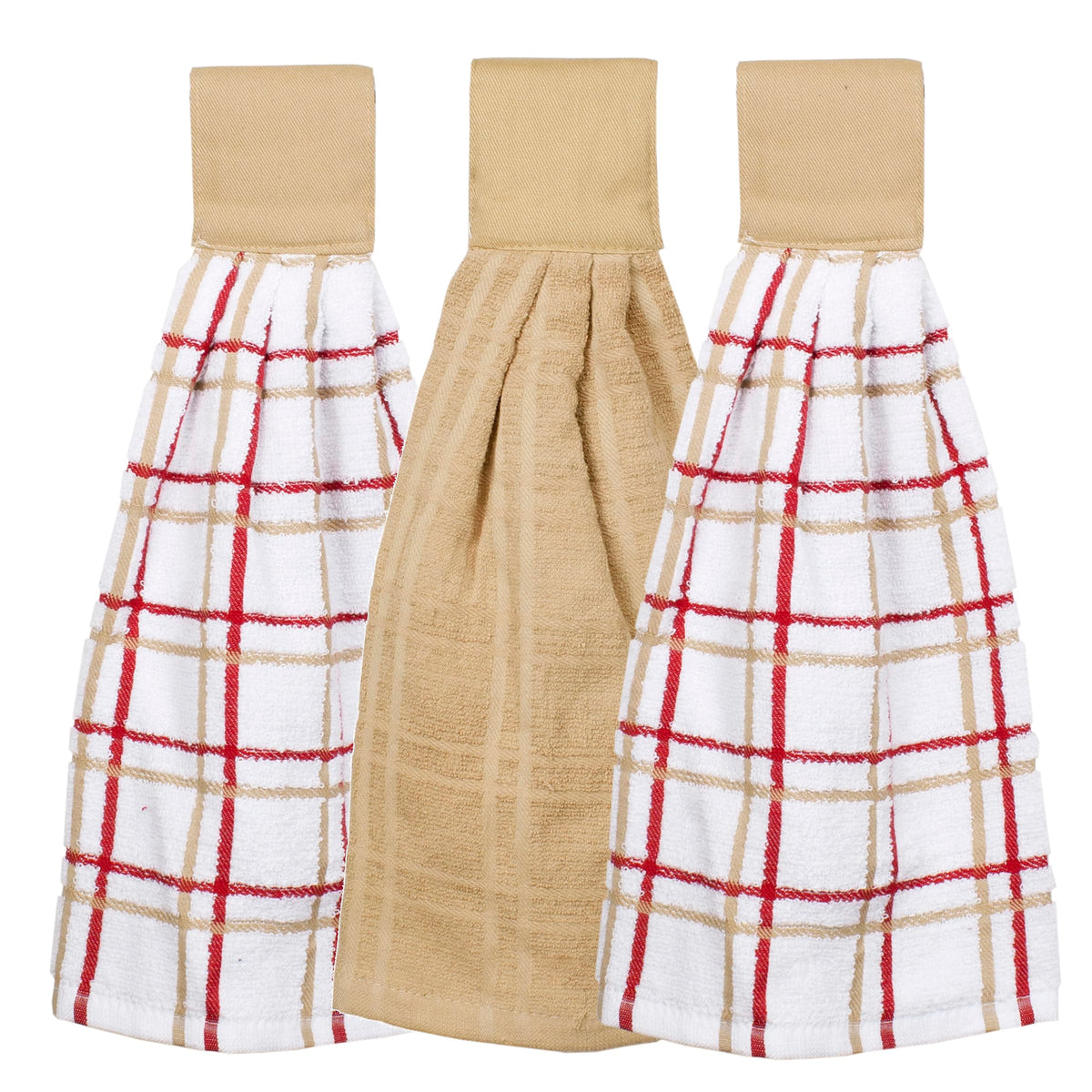Ritz Premium 100% Cotton Solid and Multi Check Kitchen Tie Towel Absorbent, Super Soft, and Fast Drying Hang Towel, Set of Three, Federal Blue