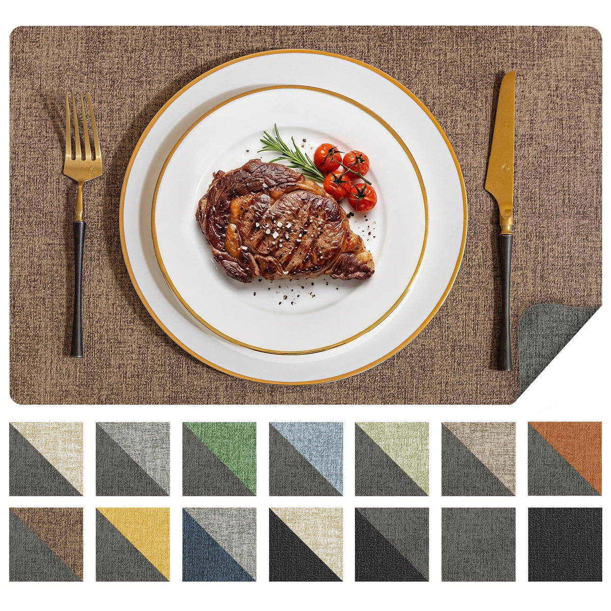 Romanstile Placemats Set of 6, Reversible Faux Leather Wipeable Table Mats