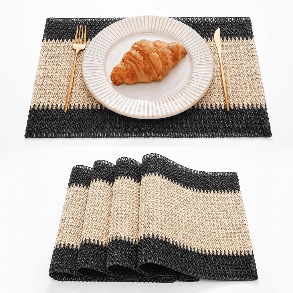 Artoid Mode Light Green Paper Woven Stripe Placemats Set of 4-12x18 Inch