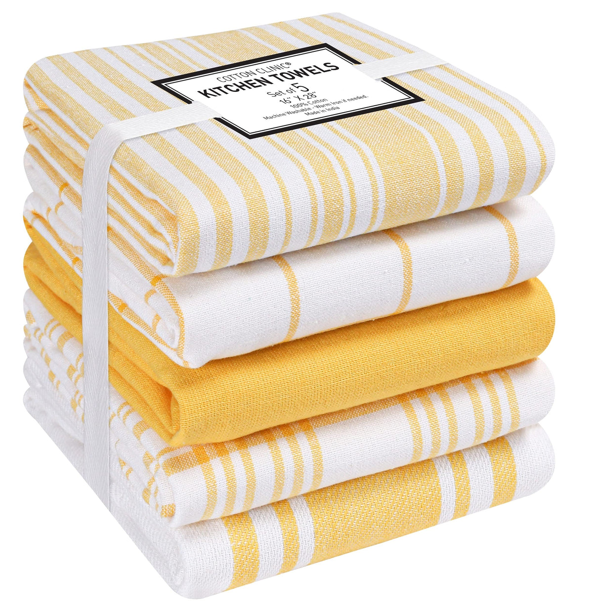 Cotton Clinic Assorted Kitchen Towels 5 Pack – Soft Absorbent Quick Drying Table & Kitchen Linen - Dish Towels, Dish Cloths, Tea Towels and Cleaning Towels with Hanging Loop – 16x28 / Grey White