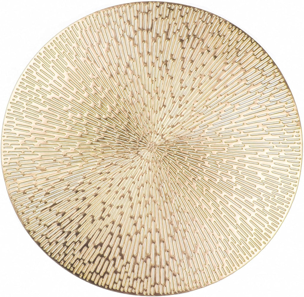 Snowkingdom Gold Placemats Round Set of 8, Gold Metallic Hollow Vinyl 15 Inch Round Placemat, Washable Wipeable Easy Clean Non Slip Stain Kitchen Dining Table Place Mats for Wedding Party Decoration