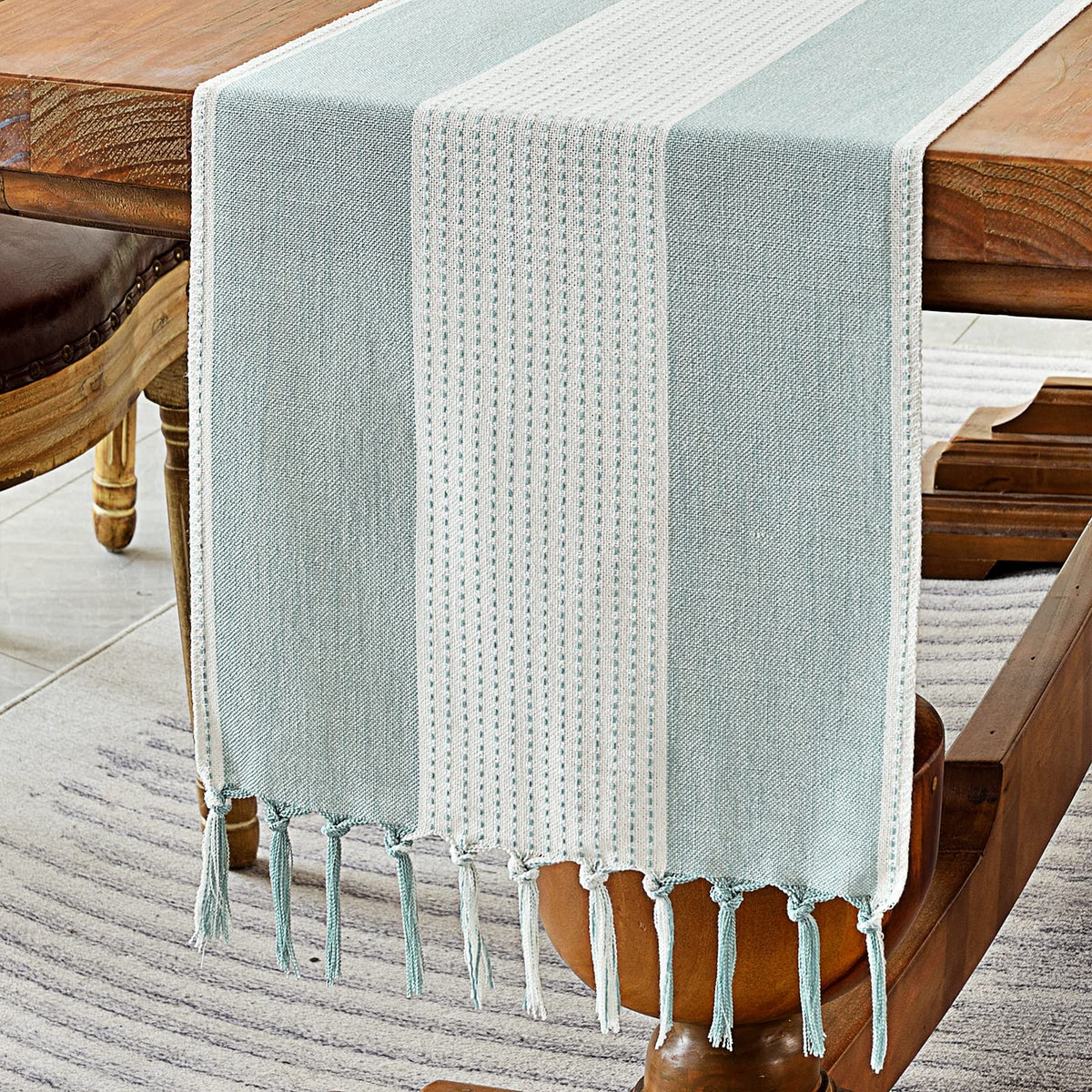 Wracra Linen Placemats, 12 x 18 Inch Set of 4 Placemats, Farmhouse Macrame Place Mats for Kitchen Table and Heat Resistant-Hemstitch Light Coffee 4PCS