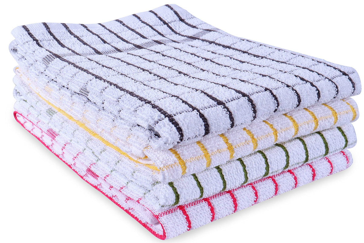 AMOUR INFINI Kitchen Towels Set of 4 - Highly Absorbent, Super Soft Terry Cotton 20x28 Inch Dish Towels with Hanging Loop - Hand & Tea Towels for Cleaning & Drying Dishes (Beige)