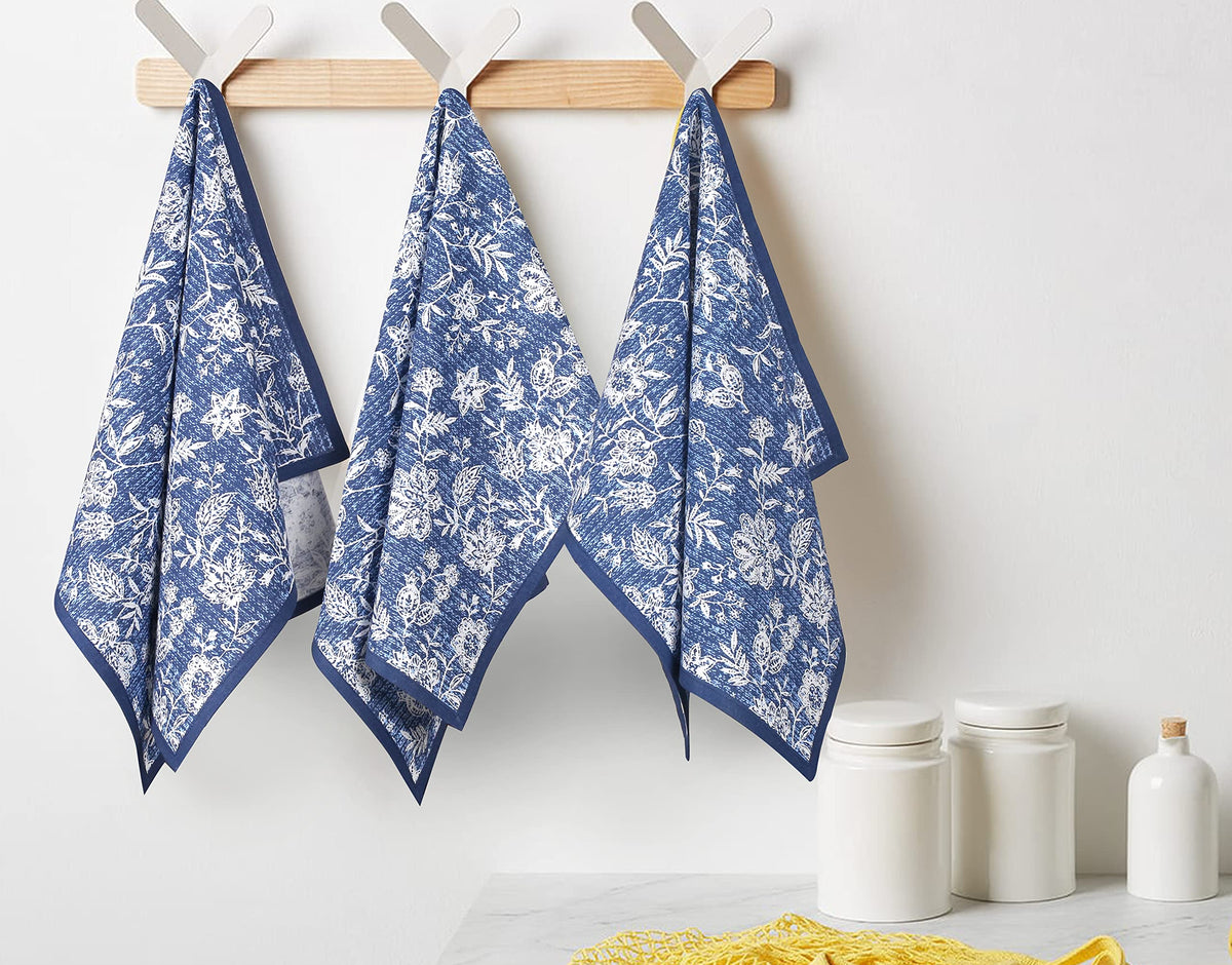 FINGERCRAFT Kitchen Towels 100% Cotton Set of 6 Tea Towel, Toile Blue