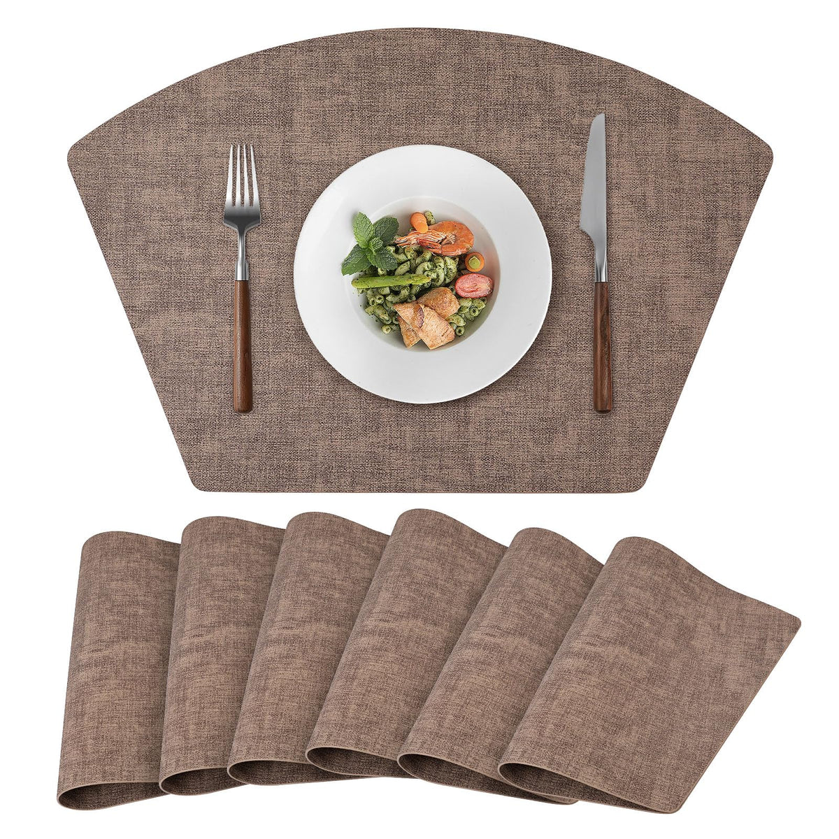 Round Table Placemats Set of 4, Faux Leather Wedge Shape Place Mats Heat Resistant Wipeable Washable Table Mats for Dining Outdoor Indoor, Green