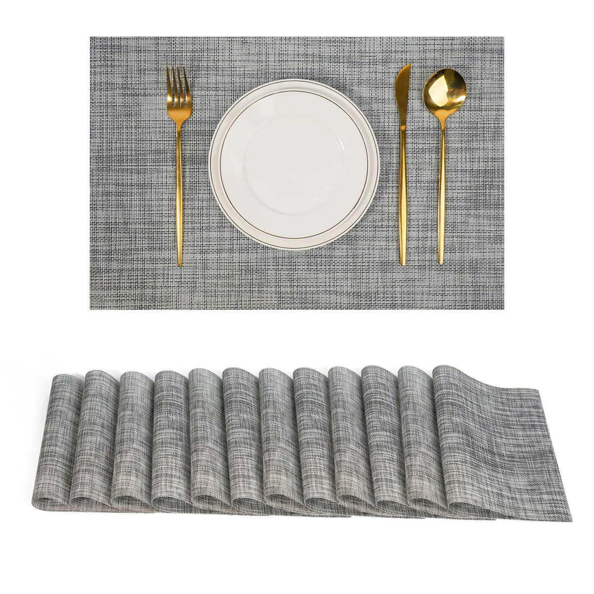 Placemats Set of 8，Non-Slip PVC Weave Table Mats Easy to Clean，Heat Resistant Place Mats for Kitchen Dining Table Decoration Indoor Outdoor，Beige