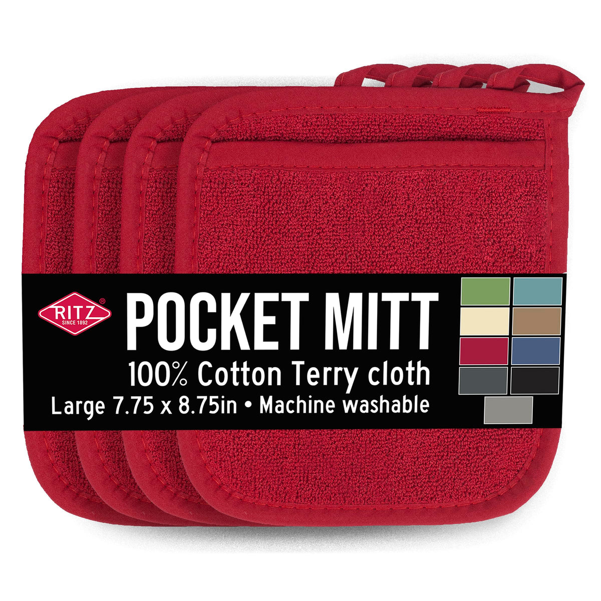RITZ Terry Pocket Mitt & Hot Pad: Unparalleled Heat Resistant, Durable 100% Cotton – Ergonomically Designed for Optimal Grip – Easy-Care Machine Washable – 2-Pack, Paprika