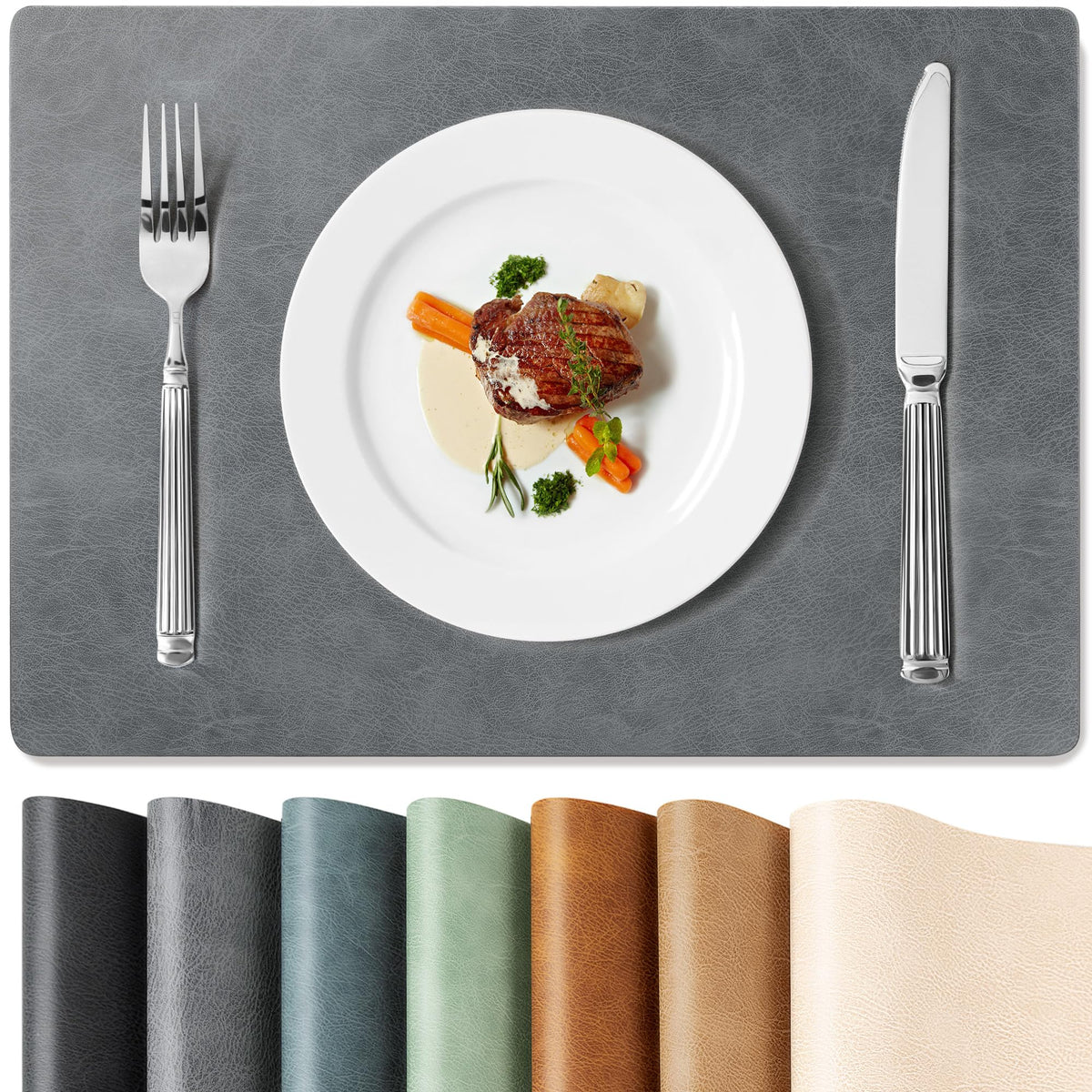 Roxifina Faux Leather Placemats Set of 6, Vinyl Placemats Heat Resistant