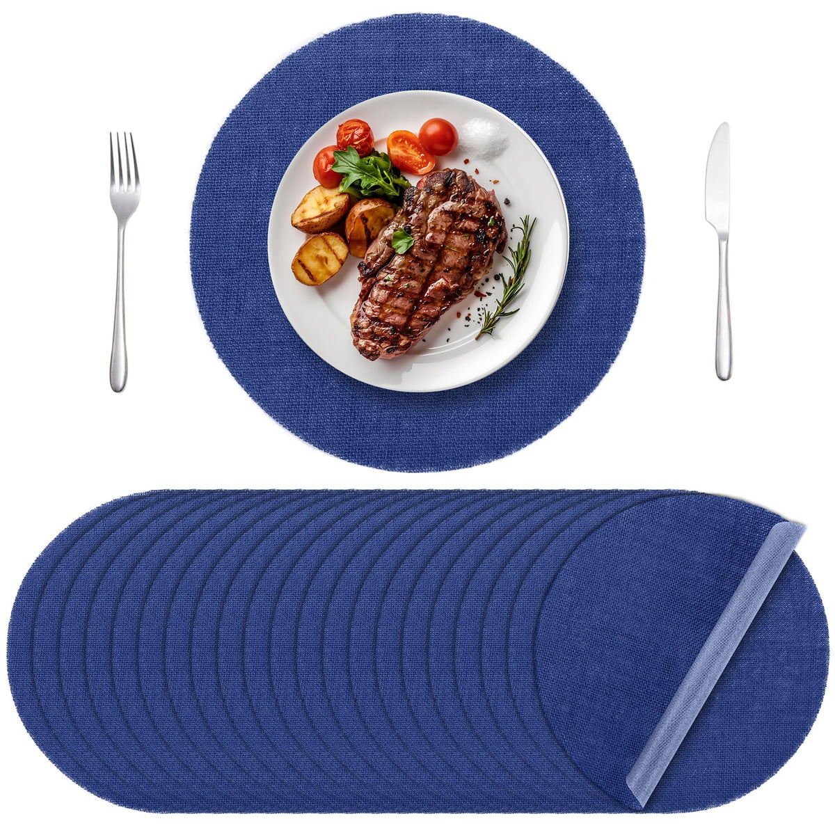 Aneco 50 Pcs Round Burlap Placemats 11.8 Inch Reusable Fall Table Mats