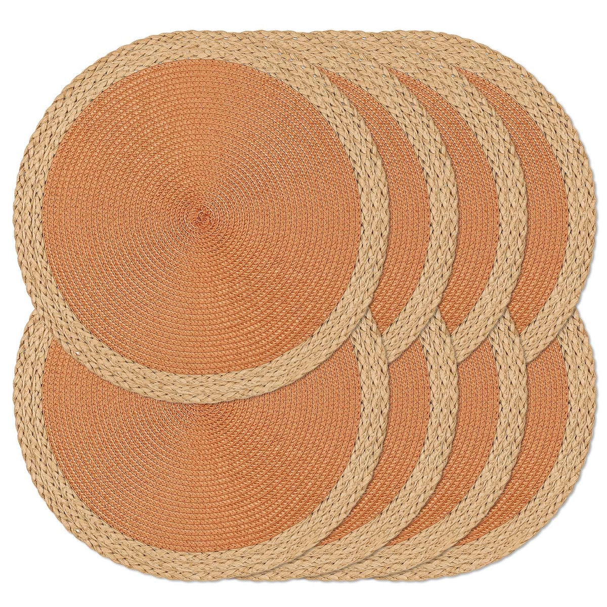 Round Placemats Set of 4, Woven Table Mats, Thin Edge, Black