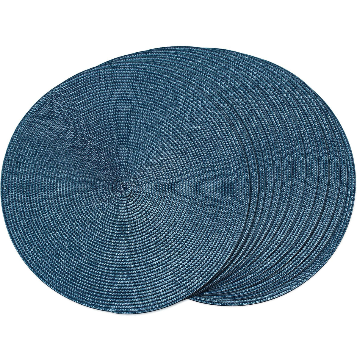 FunWheat Round Braided Placemats Set of 6 Table Mats for Dining Tables Woven Washable Non-Slip Place mats 15 in(Blue, 6pcs)