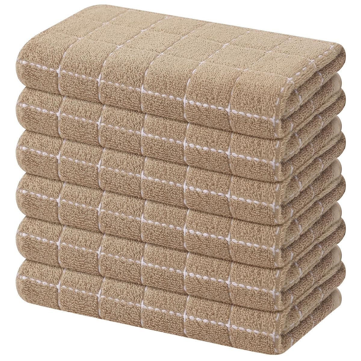Mordimy Cotton Terry Checkered Kitchen Towels, 16"x 26", 4 Pack, Tan