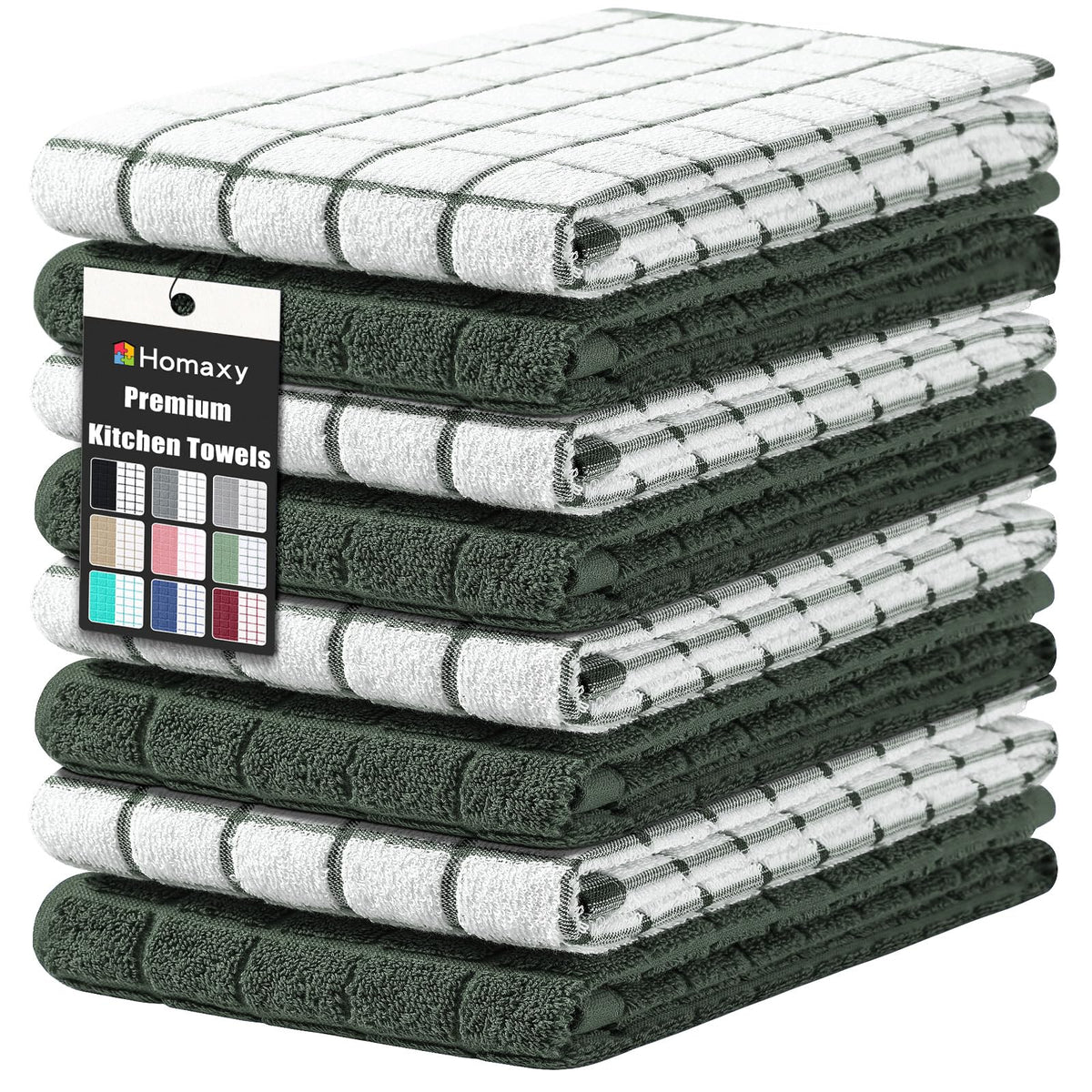 Homaxy Large Premium Cotton Kitchen Towels 16"x 28", 6 Pack, Grey