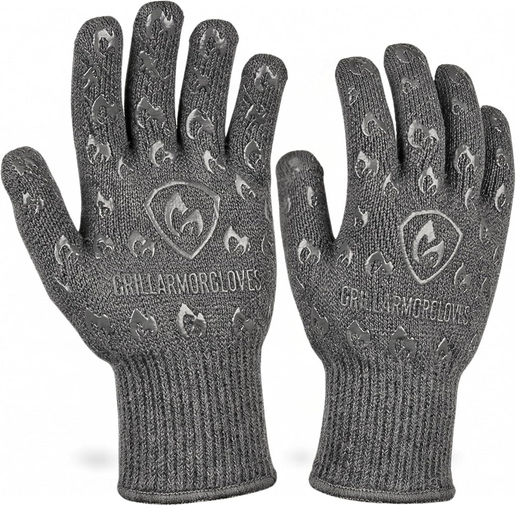 Oven Gloves with Fingers - 932°F Extreme Heat Proof and Cut Resistant Mitts for Kitchen, BBQ, Grill, Baking, Fire Pit - EN407 Certified with Non-Slip Silicone Grip and Cotton Lined for Comfort